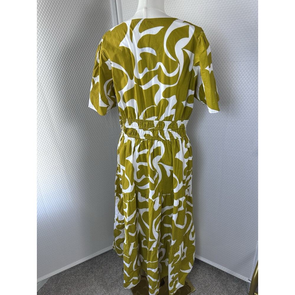 MEADOW RHODES mustard white abstract floral Cotton India tiered midi dress XL - Picture 9 of 10